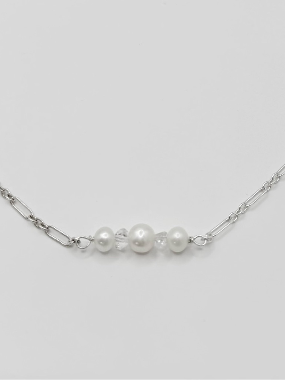 Cultured Freshwater Pearl & Herkimer Quartz Crystal Sterling Silver Necklace